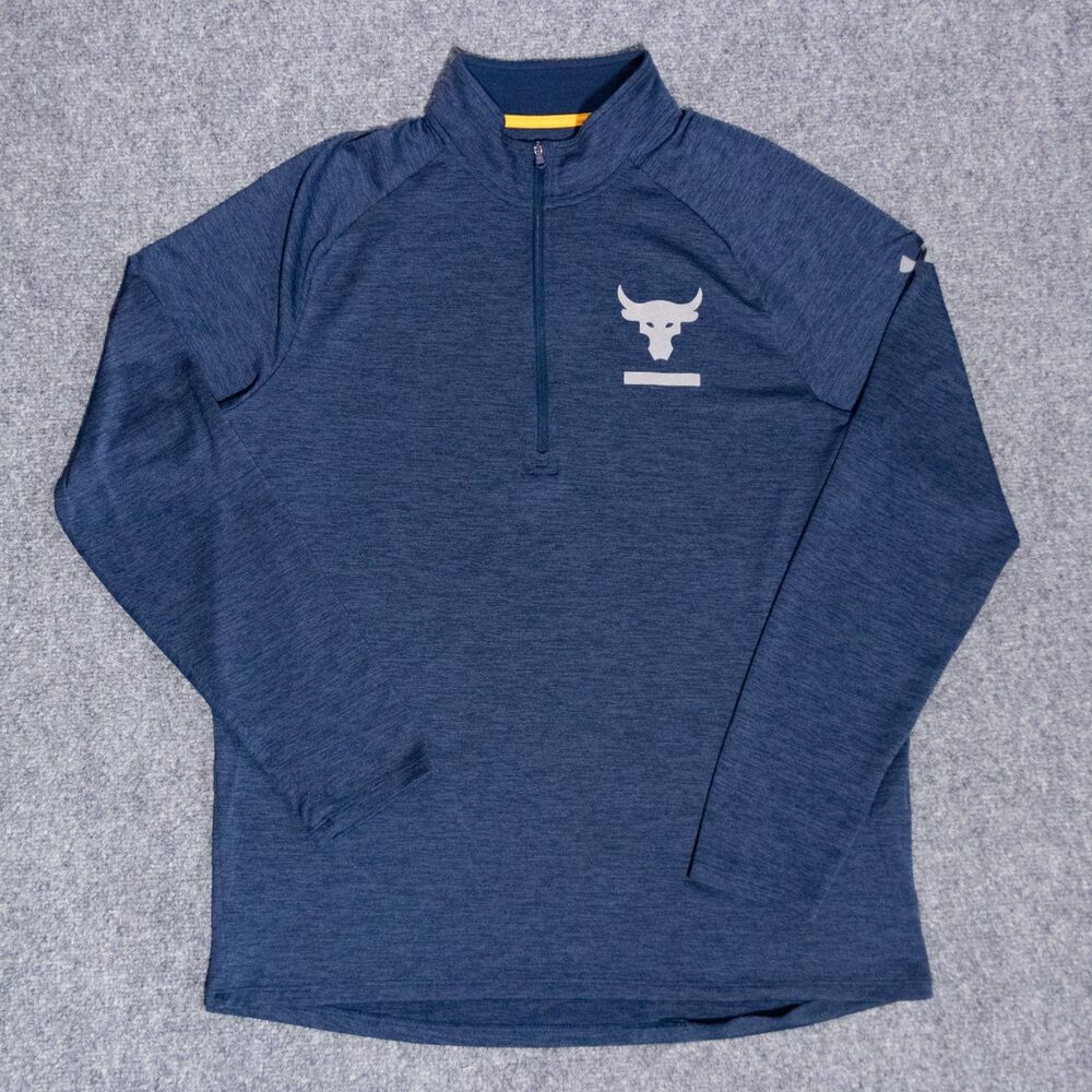 Under Armour Project Rock 1/4 Zip Pullover Men's Large Brahma Bull Logo Blue